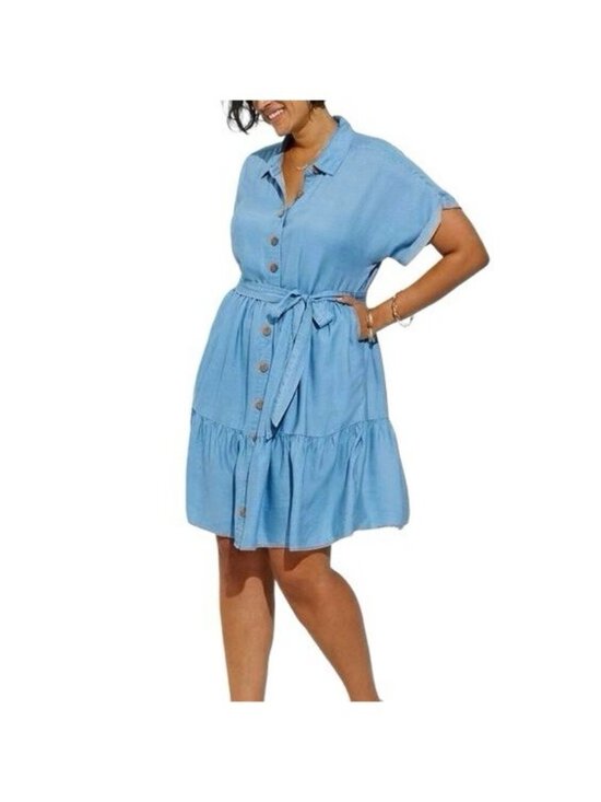 torrid Dresses & Skirts - 90s Preppy Torrid Chambray Short Sleeve Button Up Tiered Shirt Dress Women’s 1X